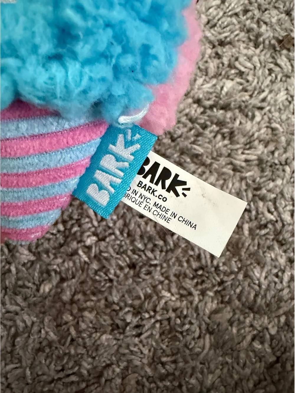 BARK Co. Plush Cotton Candy Cone Dog Toy - Blue and Pink, Soft and Durable XS/S